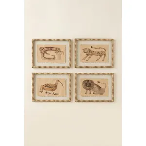 Set of 4 Framed Animal Prints Under Glass 2