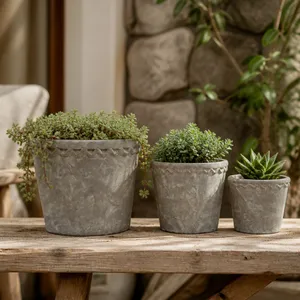 TATESIDE SET OF 3 GRAY PLANTER 8 (IN) 10