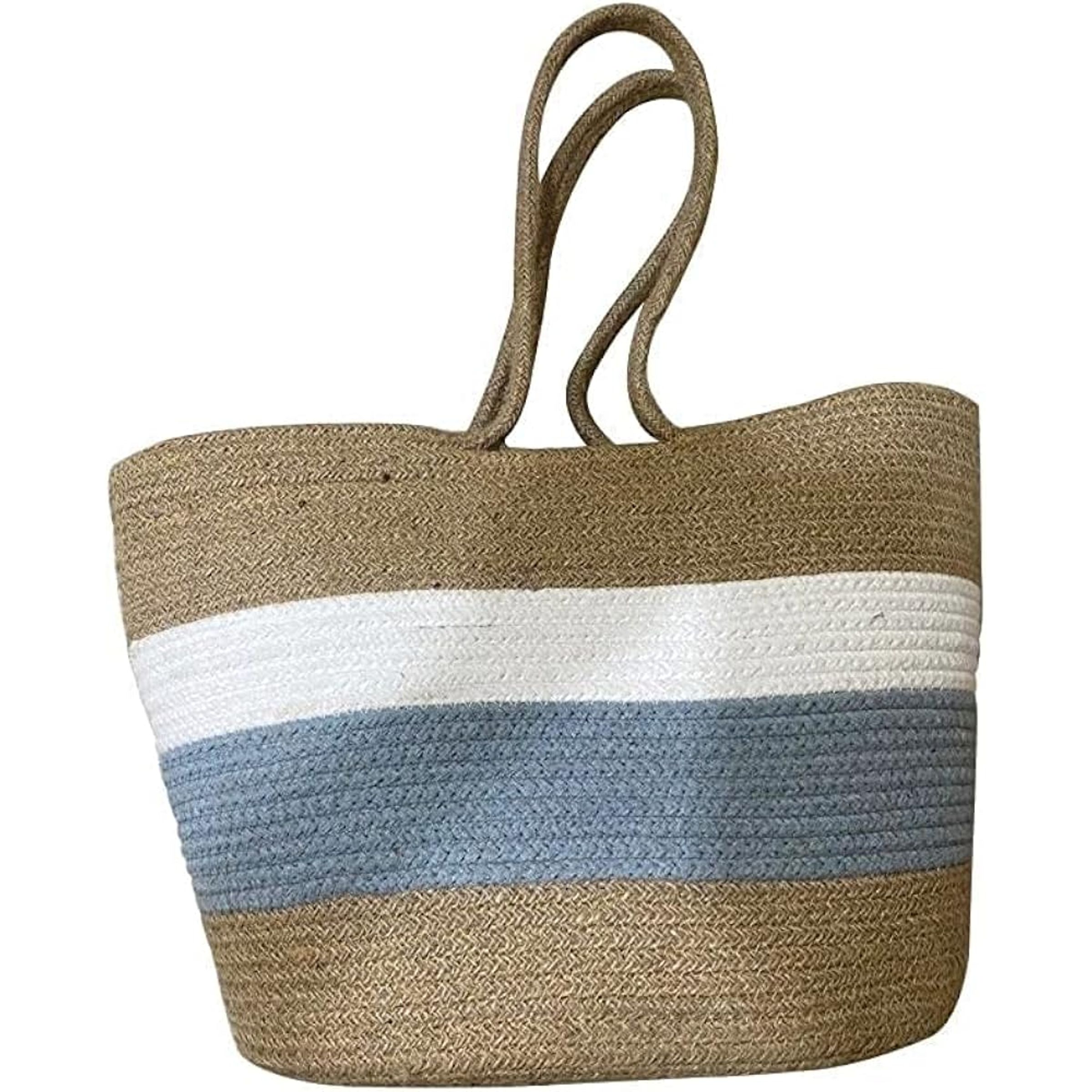 TOTE W ROPE HANDLE & JUTE - WATERCOLOR SHELLS