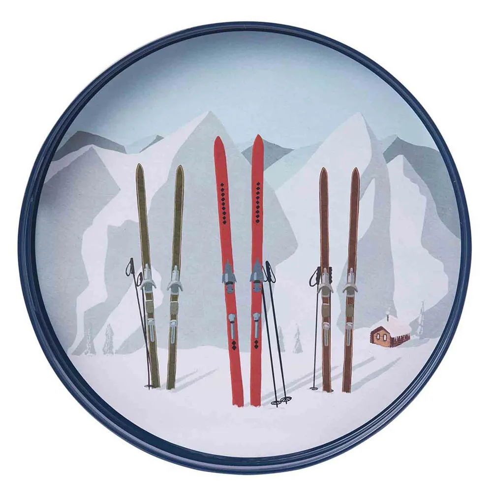 Nordic Ski Round Lacquer Serving Tray