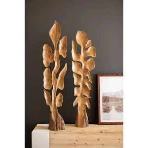 Set of 2 Botanical Teakwood Sculptures 1