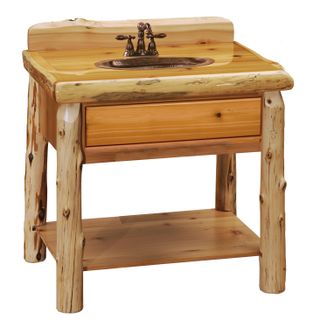 Cedar Log Open Vanity with Shelf - Slab Style Top - Natural -Standard - Liquid Glass