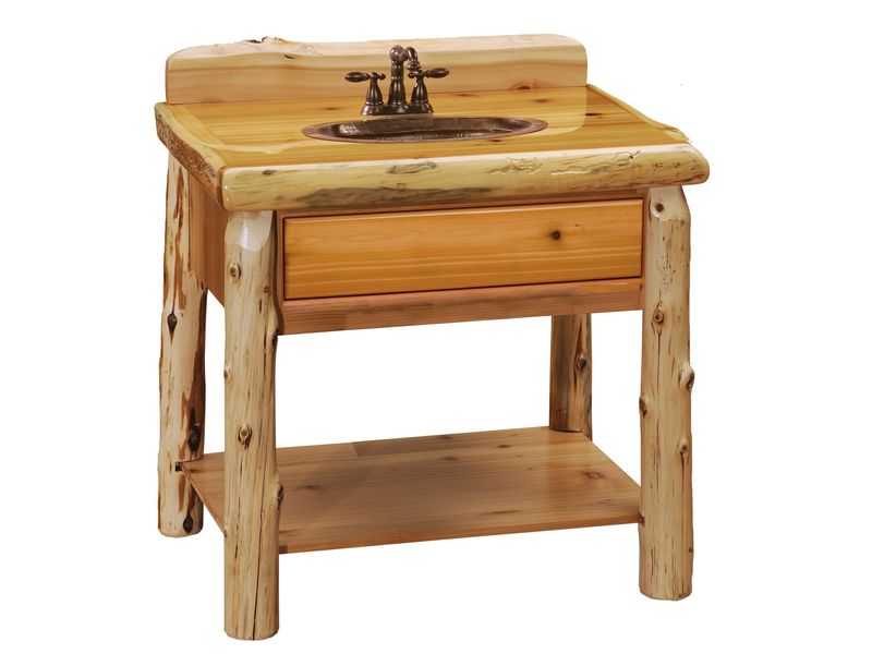Cedar Log Open Vanity with Shelf - Slab Style Top - Coffee -Standard - Liquid Glass 1