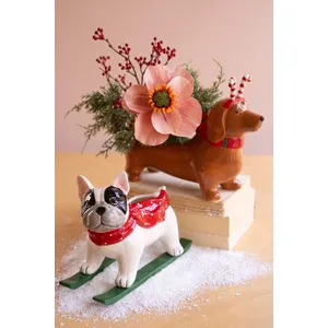 Ceramic Christmas Dachshund Planter with a Candy Cane Headband 2