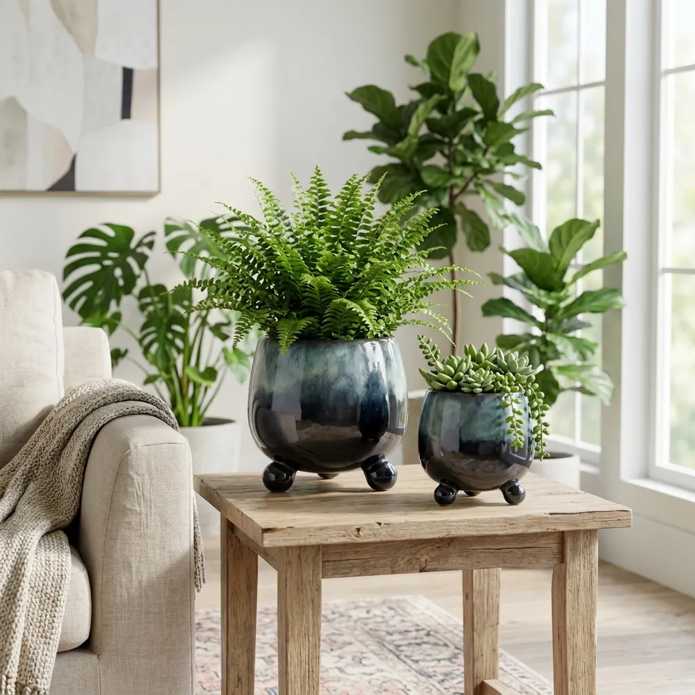 SUTTONOAK SET OF 2 BLUE PLANTER 8 (IN)