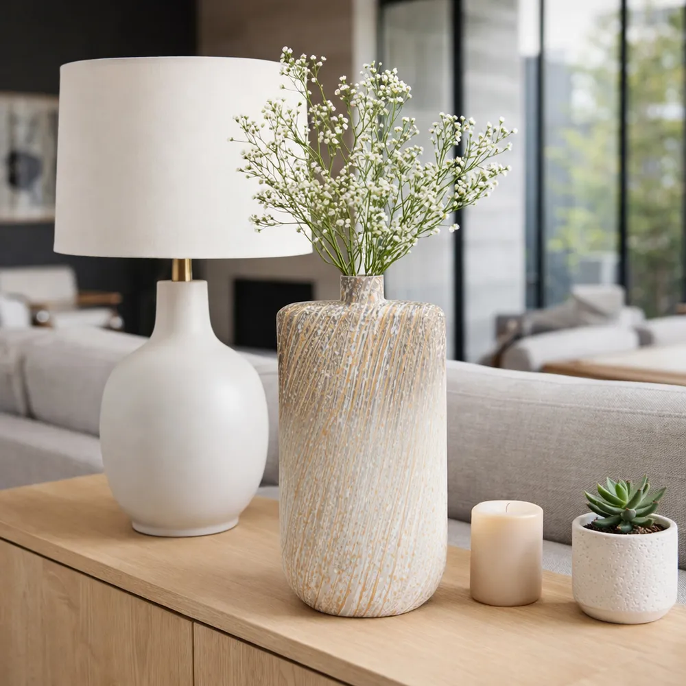 STONEWOOD IVORY GLASS VASE 16 (IN)