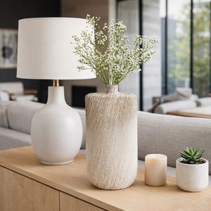 STONEWOOD IVORY GLASS VASE 16 (IN) 2