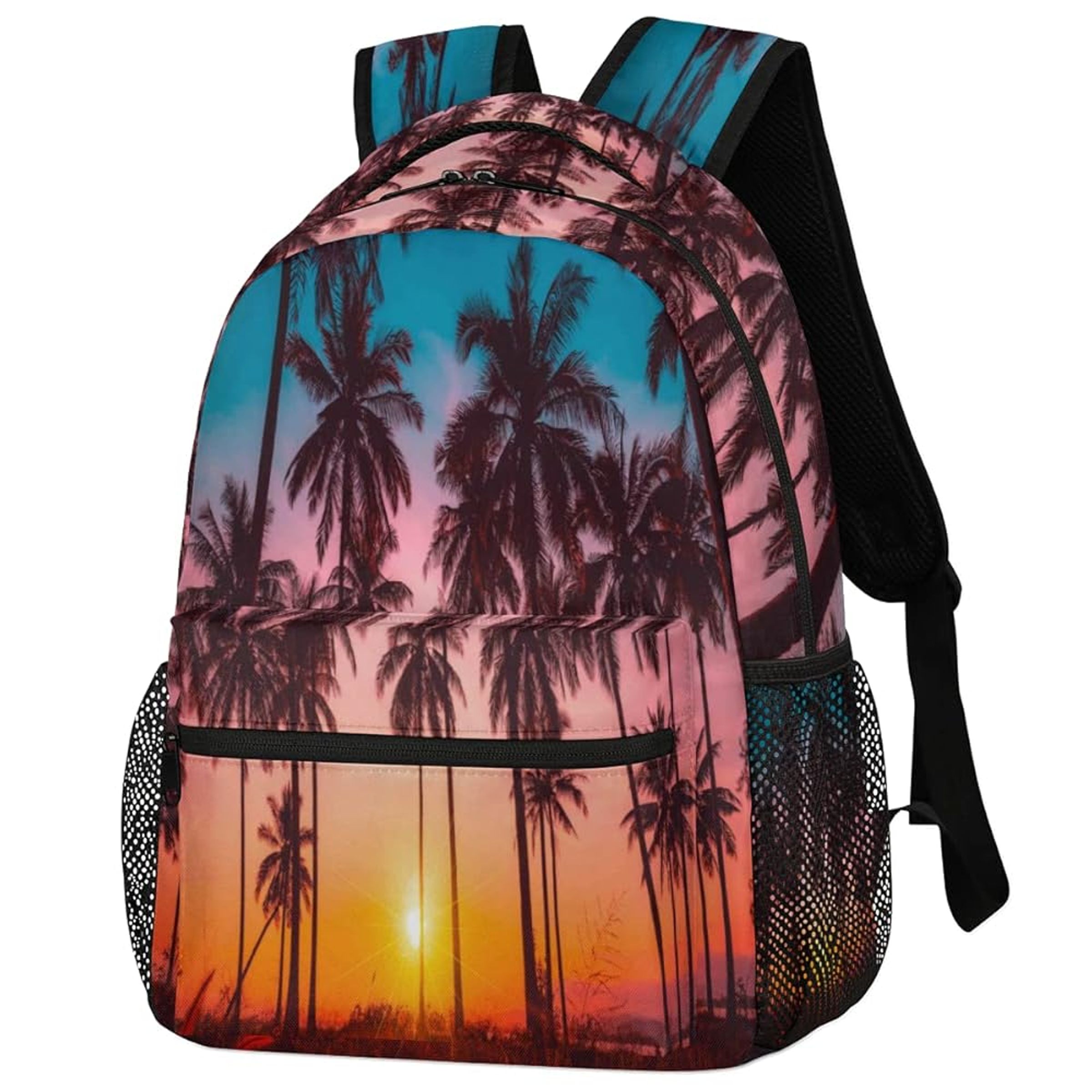 NYLON DRAWSTRING BACKPACK - SUNSET PALM TREES