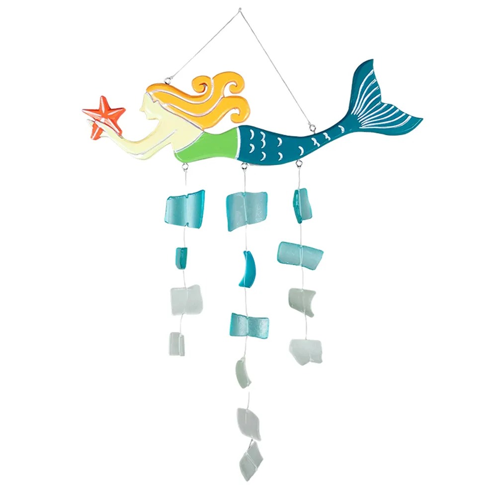 20-1/2" HANGING MERMAID WITH SEA GLASS