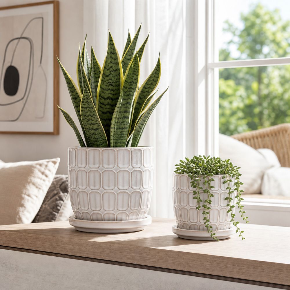 LEONAHAM SET OF 2 WHITE PLANTER 7 (IN)