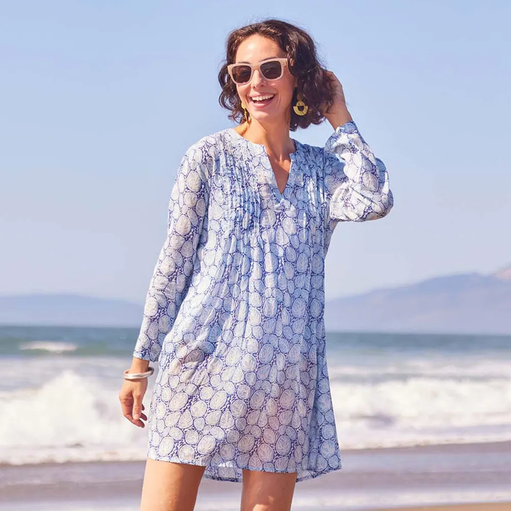 Coral Garden Cotton Pintuck Beach Cover Up