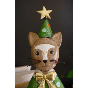 Set of 2 Painted Metal Cat Christmas Trees 3