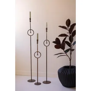 Set of 3 Tall Taper Candle Holders with Circle Detail 3