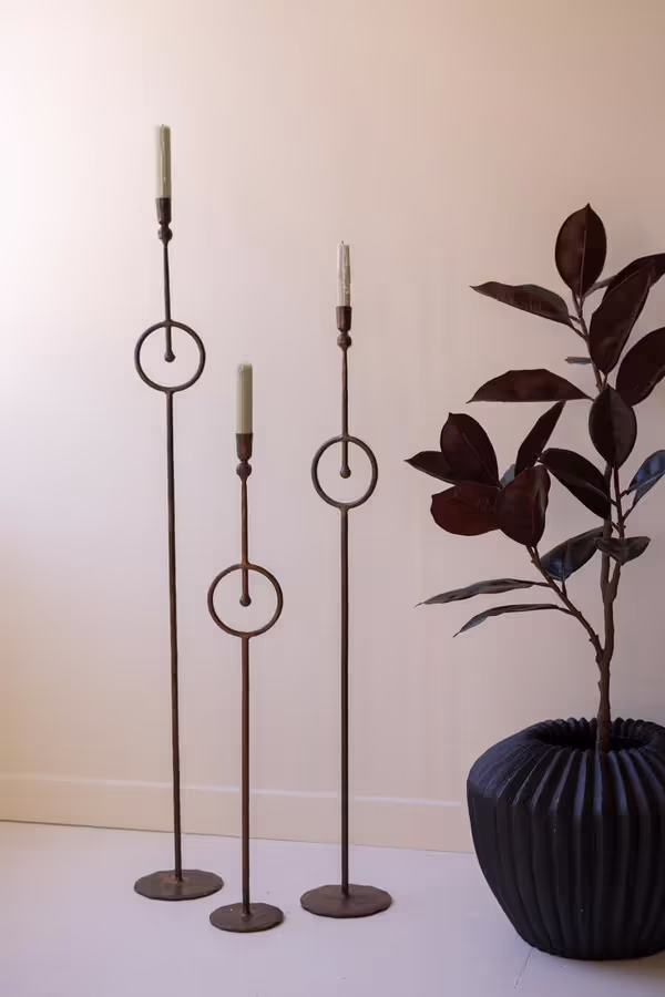 Set of 3 Tall Taper Candle Holders with Circle Detail