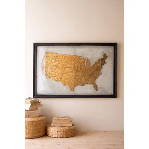 Framed Vintage-Inspired Usa Map Print with Gold Leaf Under Glass 5