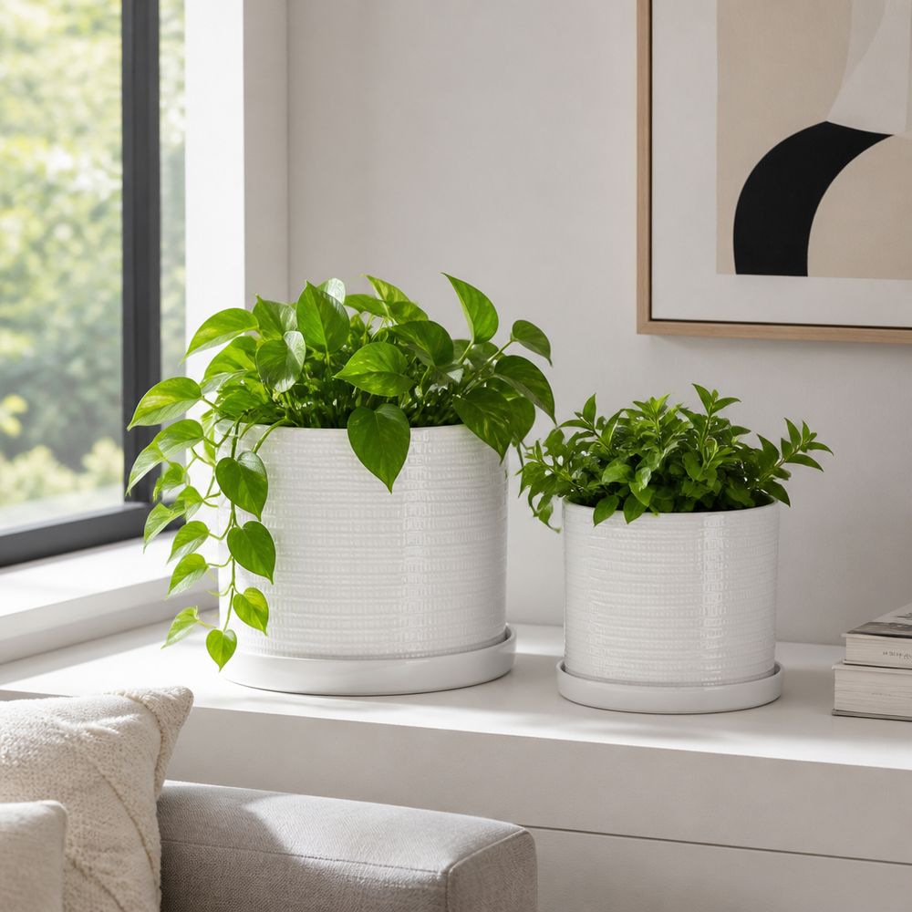 REEDBURN SET OF 2 WHITE PLANTER 11 (IN)