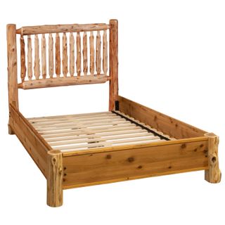 Cedar Log Small Spindle Bed with Dimensional Cedar Rail System - Cal King - Coffee