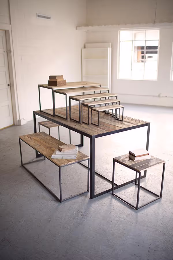 Set of 9 Recycled Iron and Recycled Wood Display