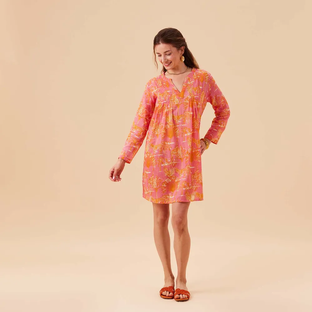 Safari Animals Pink Cotton Pintuck Beach Cover Up