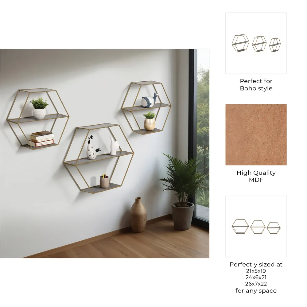 KEATONWOOD SET OF 3 GOLD WALL SHELF 22 (IN)