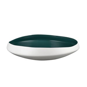 Greer Bowl - Low White and Turquoise Glazed 1