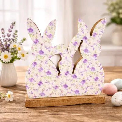 Purple Floral Bunny Trio 10x10in