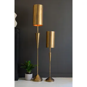 Antique Gold Table Lamp with Metal Barrel Shades 2