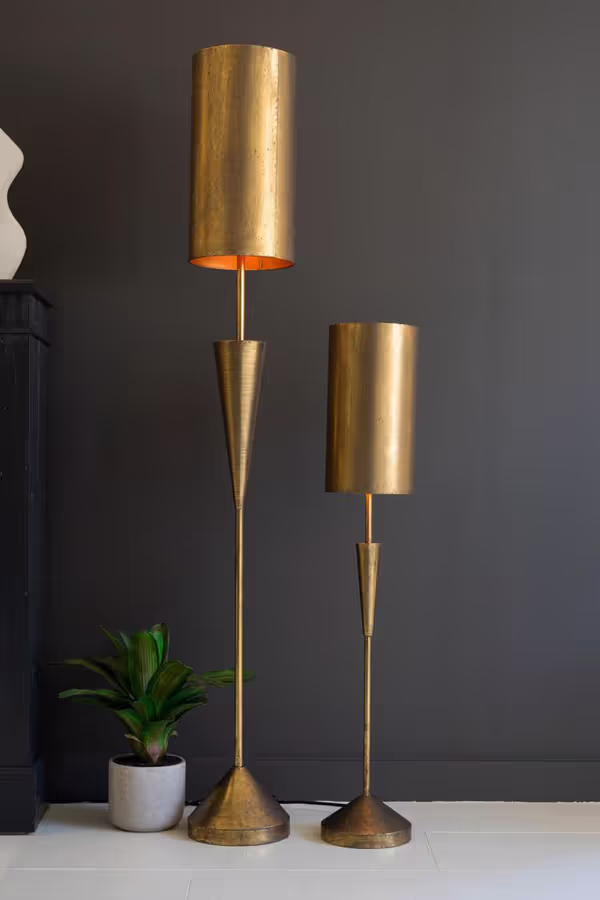 Antique Gold Table Lamp with Metal Barrel Shades
