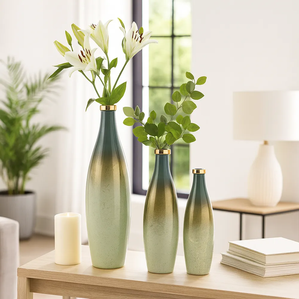 HOPESIDE SET OF 3 GREEN GLASS VASES 21 (IN)