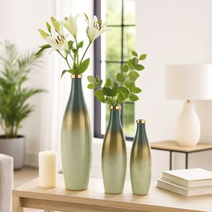 HOPESIDE SET OF 3 GREEN GLASS VASES 21 (IN) 9