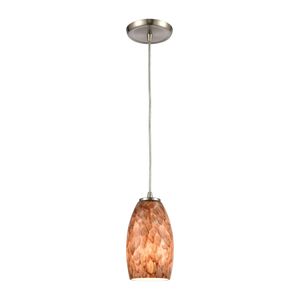 Nature's Collage 5'' Wide 1-Light Mini Pendant - Satin Nickel with Feathered Brown Glass 1