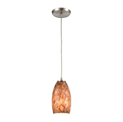 Nature's Collage 5″ Wide 1-Light Mini Pendant - Satin Nickel with Feathered Brown Glass
