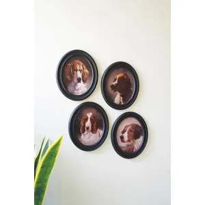 Set of 4 Framed Oval Hound Prints under Glass 1