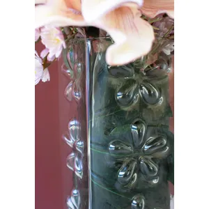 Square Glass Vase with Embossed Flowers 5