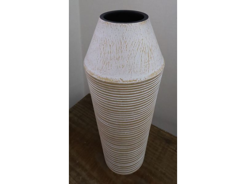 12" Wooden Vase with Distressed White Finish 1