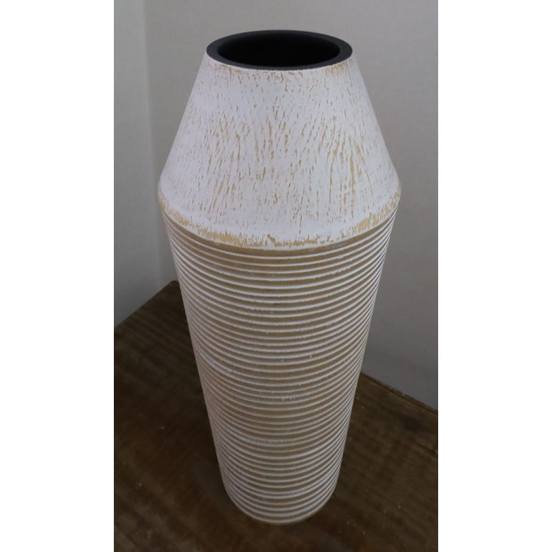 12" Wooden Vase with Distressed White Finish