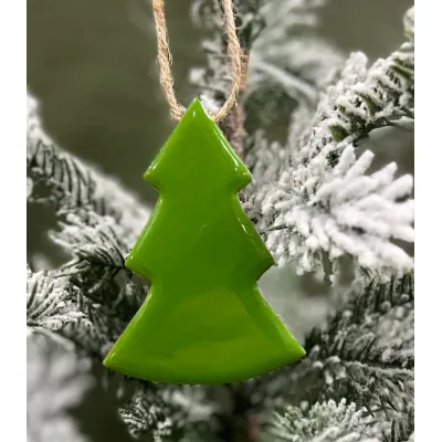 Wooden Tree Enamel Ornament Set of 6 3x2in