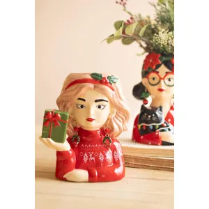 Set of 2 Ceramic Tacky Christmas Women Vases 8
