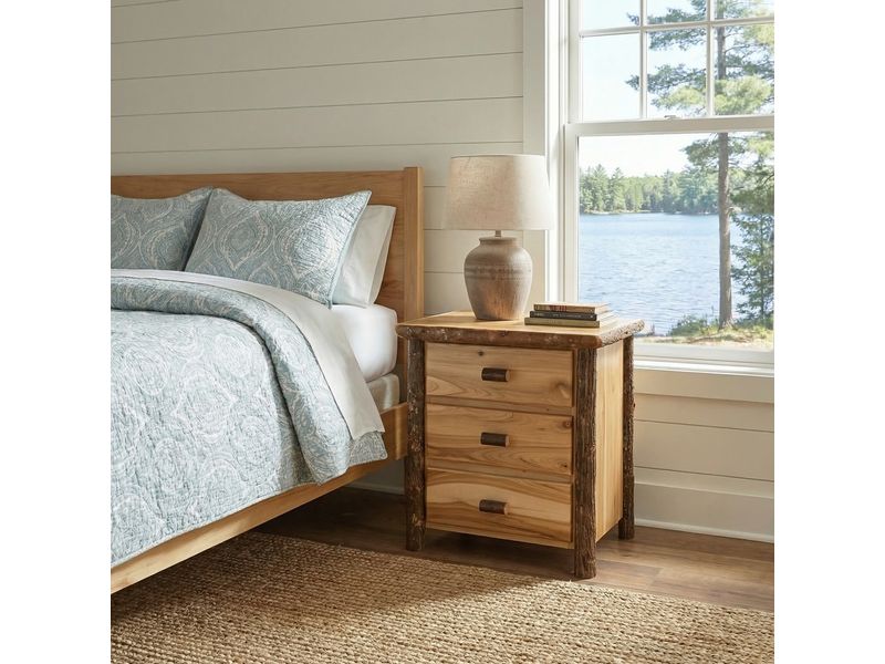 Hickory Log XL Three Drawer Nightstand - Slate 1