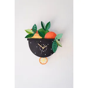 Hand-Painted Fruit Wall Clock with Moving Pendulum 1