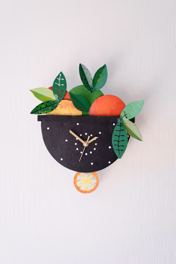 Hand-Painted Fruit Wall Clock with Moving Pendulum