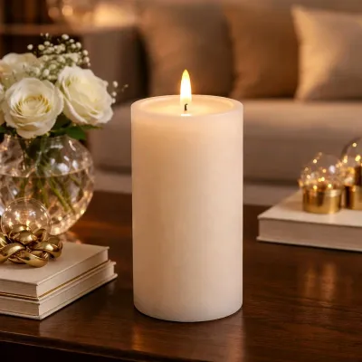 Cream Melted Realistic Flame 3x6in LED Candle