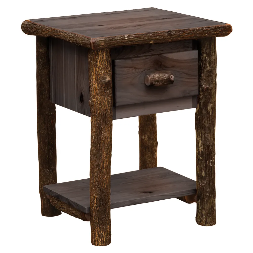 Hickory Log One Drawer End Table with Shelf - Slate