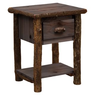 Hickory Log One Drawer Nightstand with Shelf - Slate