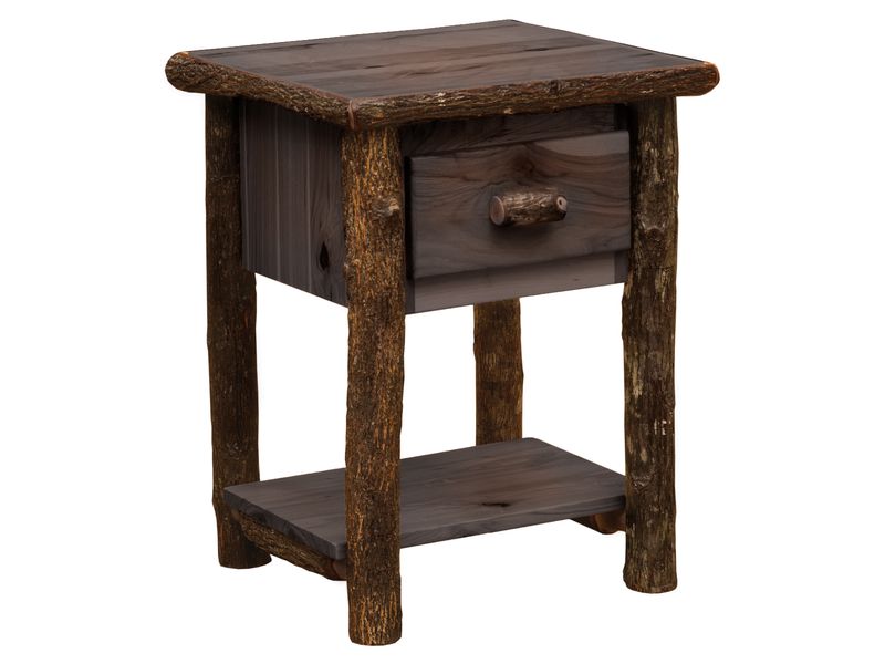 Hickory Log One Drawer End Table with Shelf - Slate 2