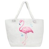HEAVY CANVAS ROPE TOTE W WICKER BOTTOM - FLAMINGO 1