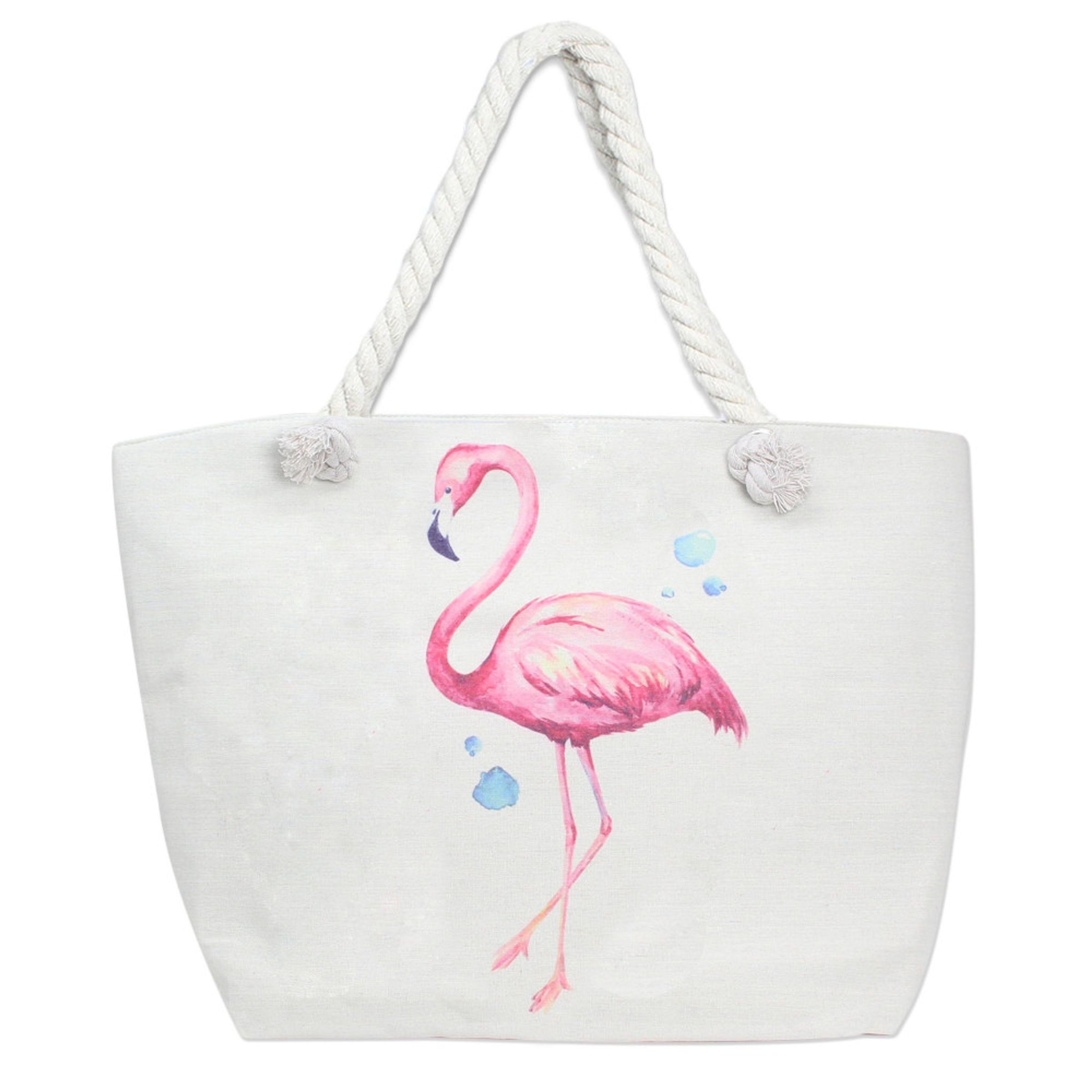 HEAVY CANVAS ROPE TOTE W WICKER BOTTOM - FLAMINGO