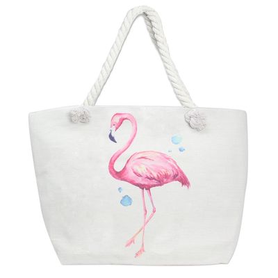 HEAVY CANVAS ROPE TOTE W WICKER BOTTOM - FLAMINGO
