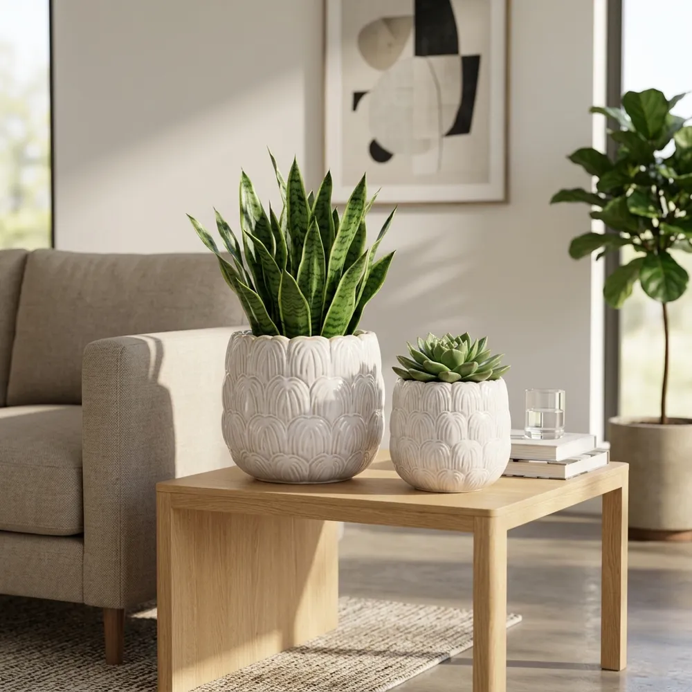 TATUMWOOD SET OF 2 IVORY PLANTER 7 (IN)