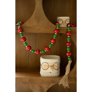 Red and Green Christmas Ball Garland with Jute Tassels 4